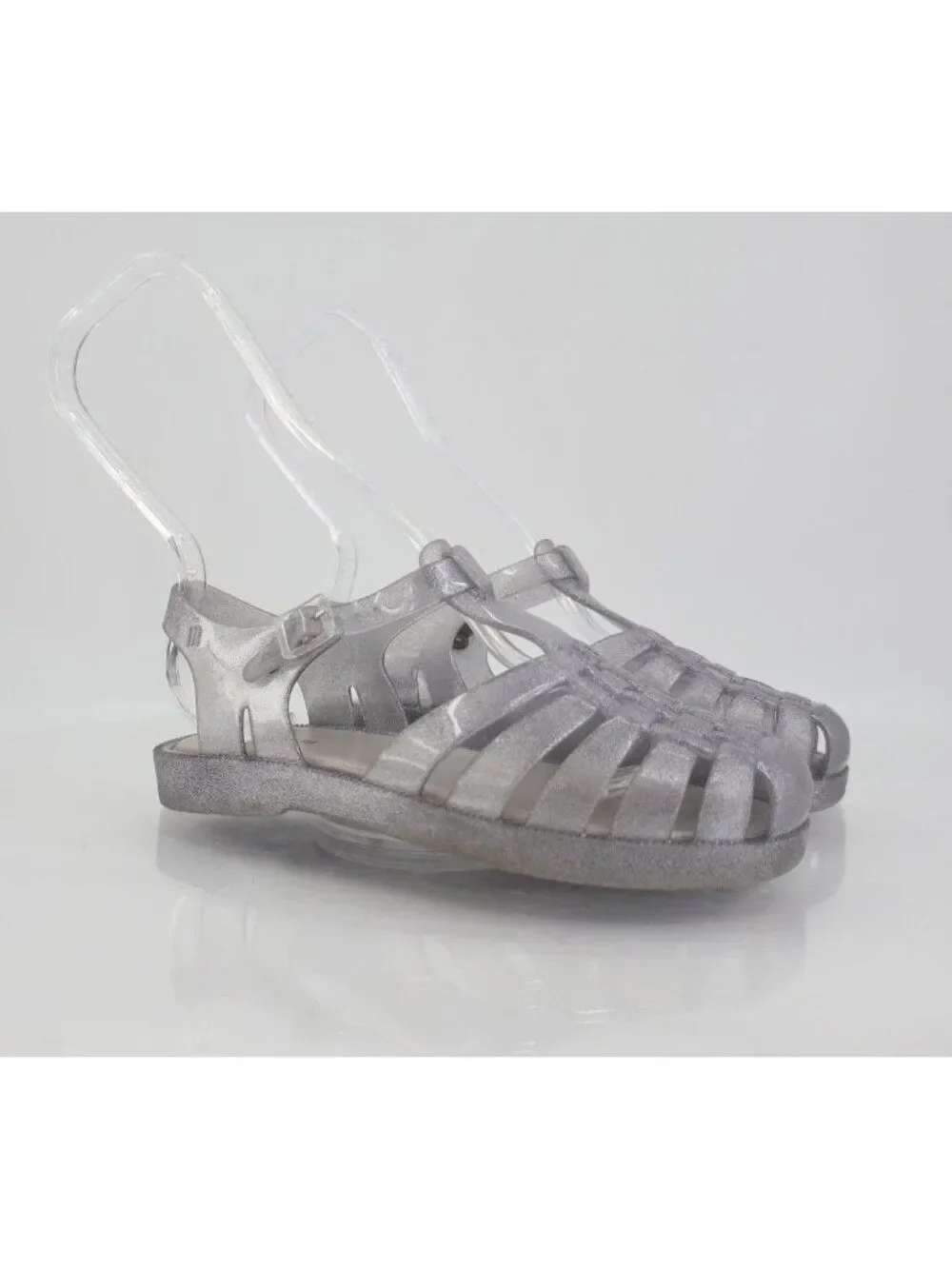 Mini Melissa Possession Glitter Girls Size 4 Silver Jelly Cage Sandal Buckle